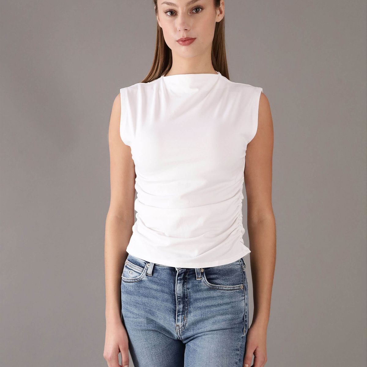 CALVIN KLEIN - Blusa sin Mangas con Cuello Alto Blanco Calvin Klein