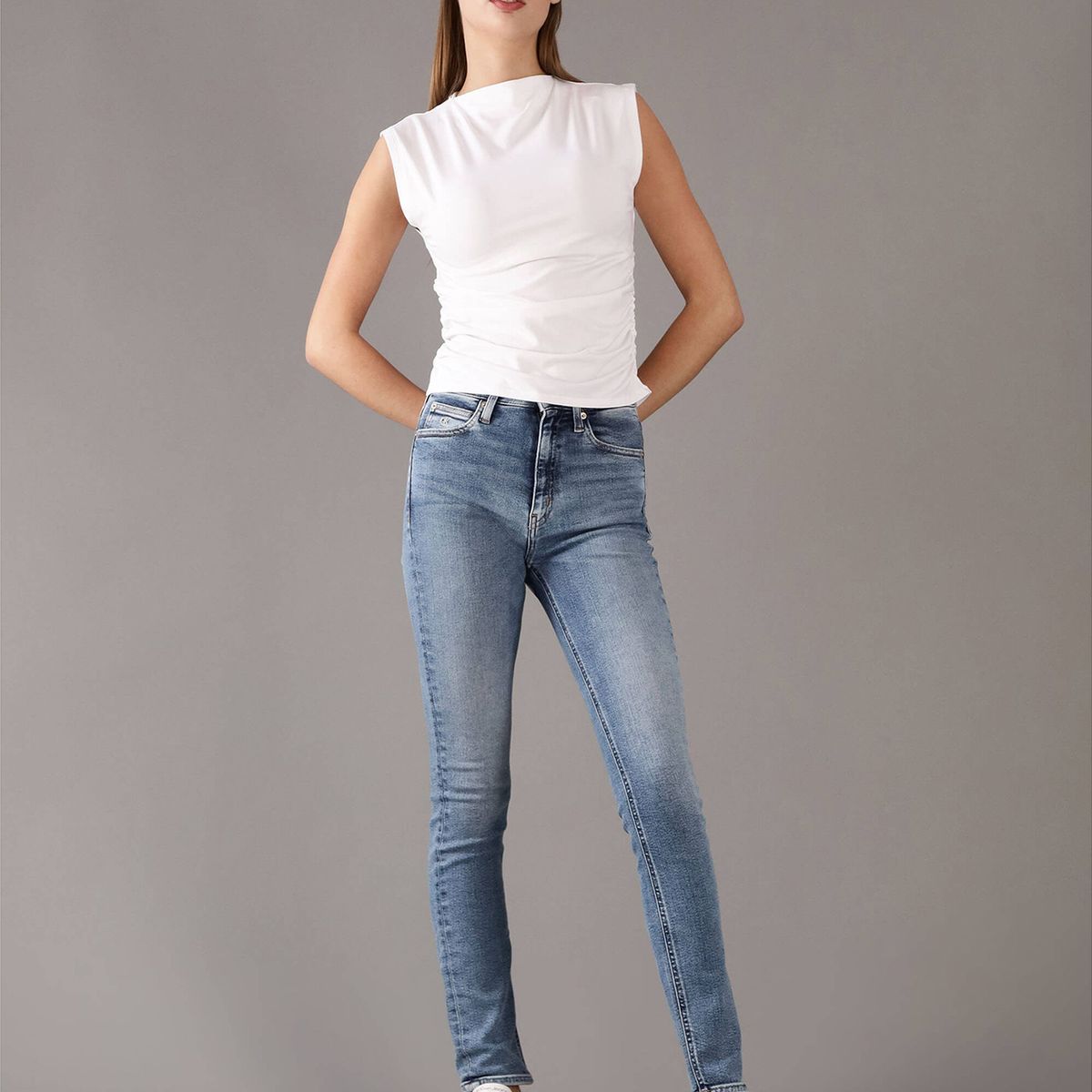 CALVIN KLEIN - Blusa sin Mangas con Cuello Alto Blanco Calvin Klein