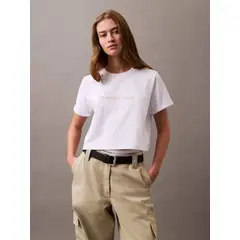 CALVIN KLEIN - Polera Cropped con Logo Brillante Blanco