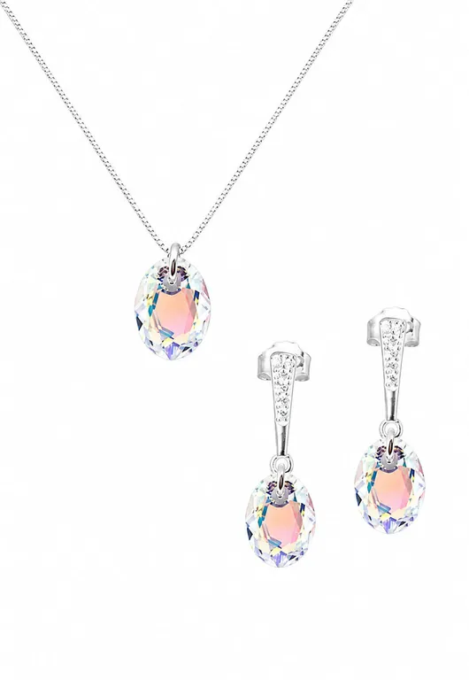 Conjunto Antonia Plata 925 creado con cristales de Swarovski Aurora Boreal Blanco TALLA UNICA