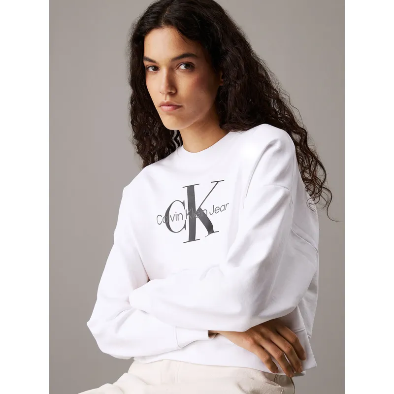 CALVIN KLEIN - Polerón Relaxed con Logo Estampado Blanco Calvin Klein