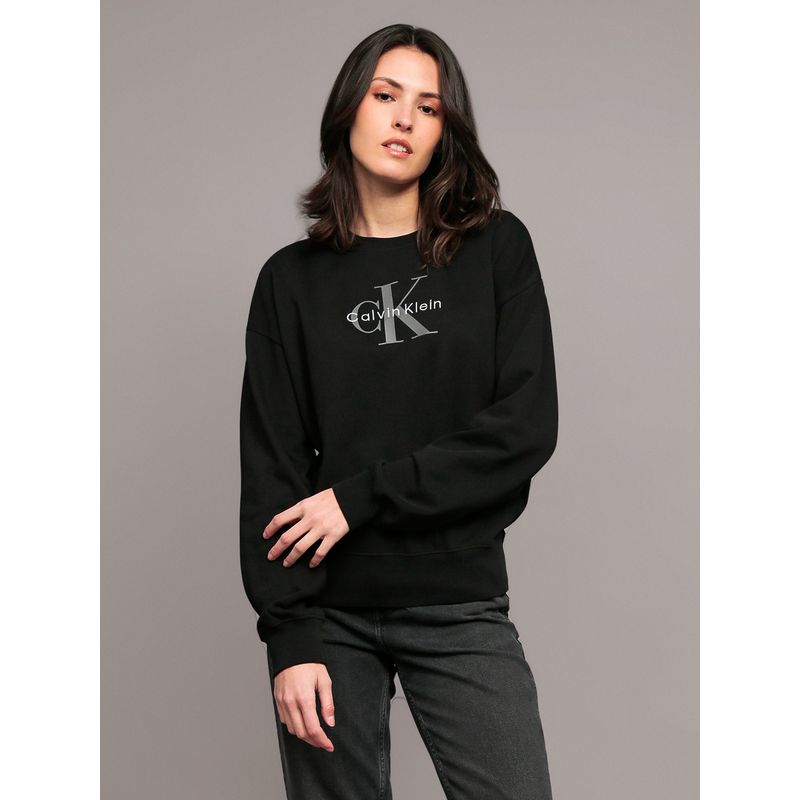 CALVIN KLEIN - Polerón Monogram Terry Negro Calvin Klein