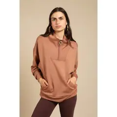 MALI - Half Zip Pullover Mocha Mousse
