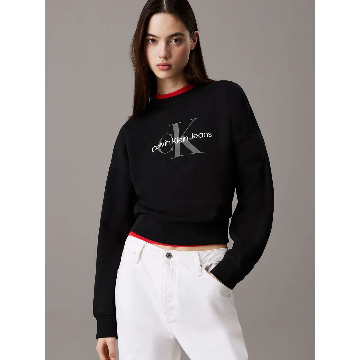 CALVIN KLEIN - Polerón Relaxed con Logo Estampado Negro Calvin Klein
