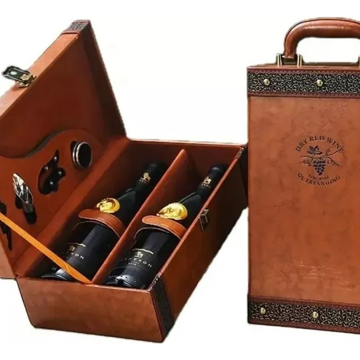 GENERICO - Caja Para Vinos Maleta De Cuero Regalo Con Accesorios