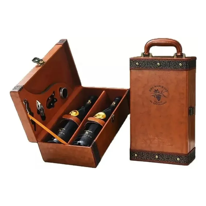 GENERICO - Caja Para Vinos Maleta De Cuero Regalo Con Accesorios