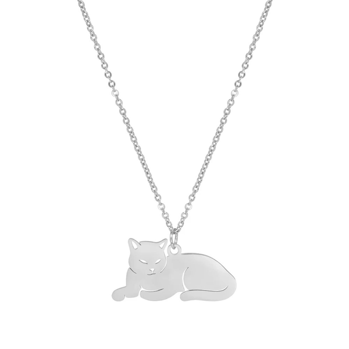 TODOJOYAS - Collar Gato Acostado Gatito Acero Plateado