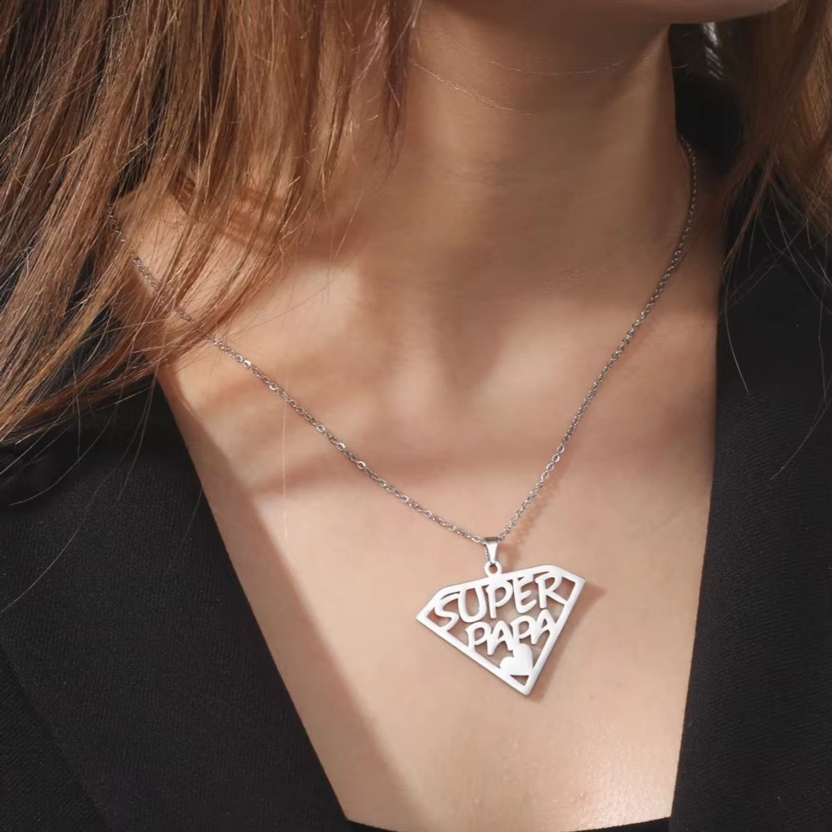 TODOJOYAS - Collar Super Papa Acero Plateado