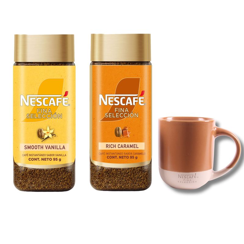 NESCAFE - Pack Nescafe fina selección Vainilla 95g + Nescafe fina selección caramelo 95g + mug