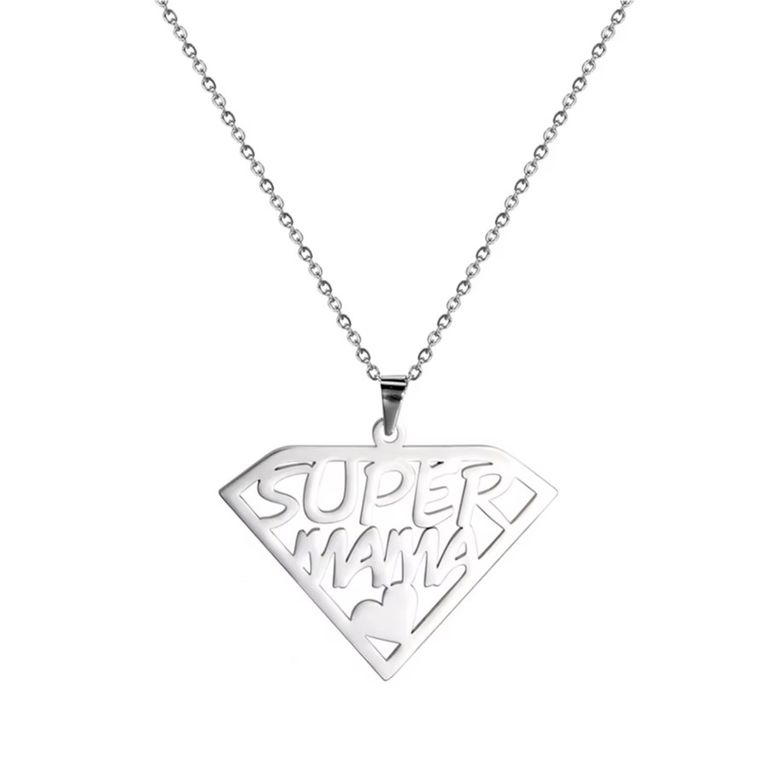Collar Super Mama Acero Plateado Plateado TALLA UNICA