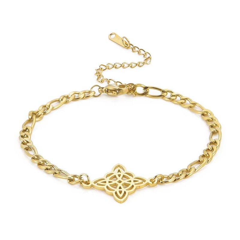 TODOJOYAS - Pulsera Nudo de Bruja Celta Figaro Dorada Acero