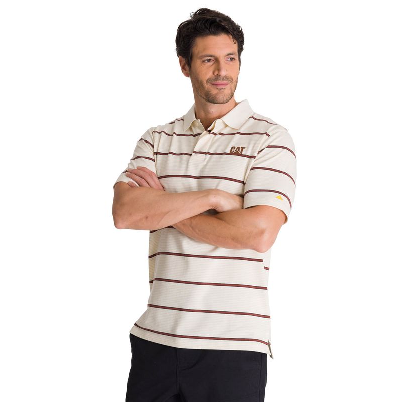 CAT - Polera Polo Manga Corta Hombre Logo Beige CAT