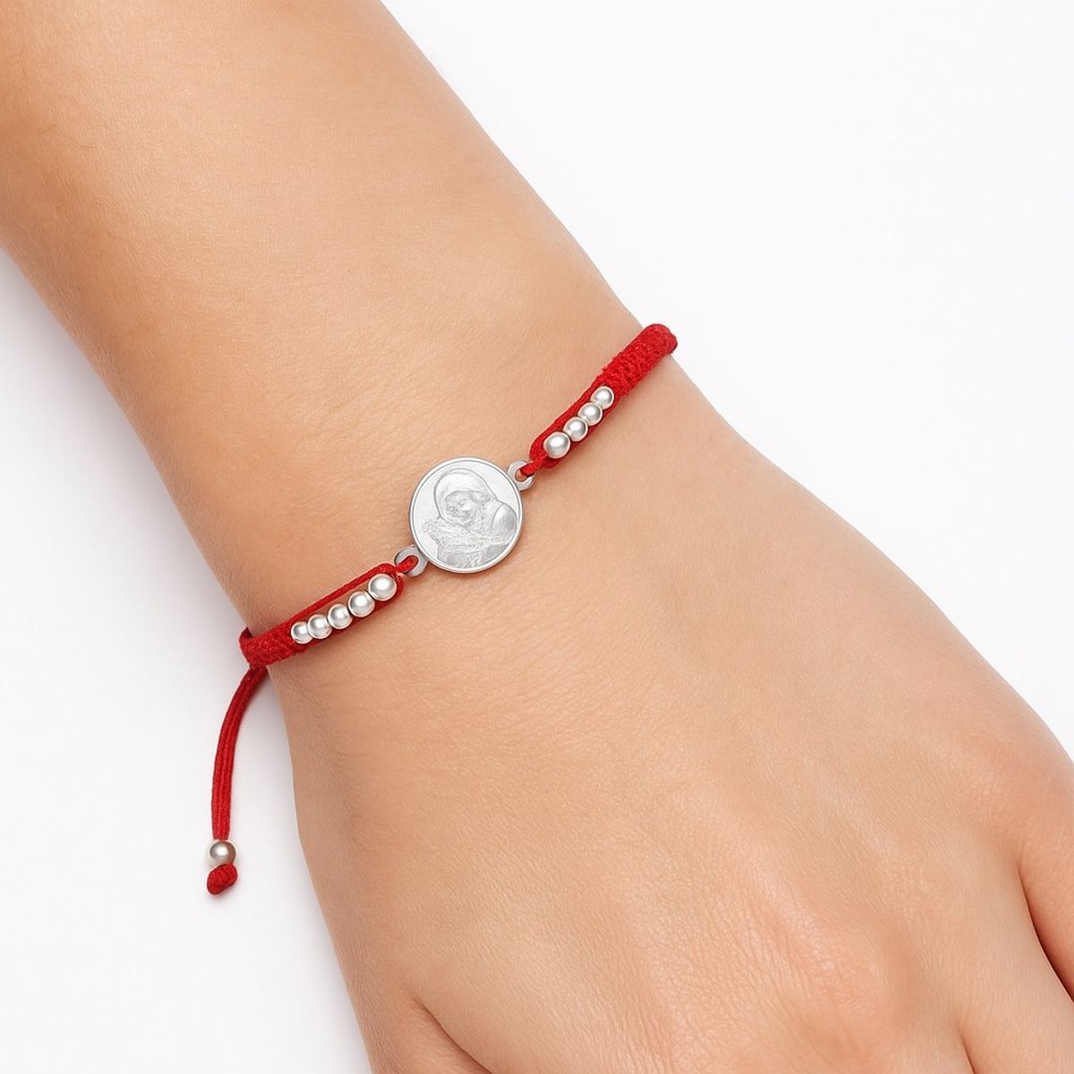TODOJOYAS - Pulsera Plata 925 San Benito Hilo Rojo Bolitas Trenzado
