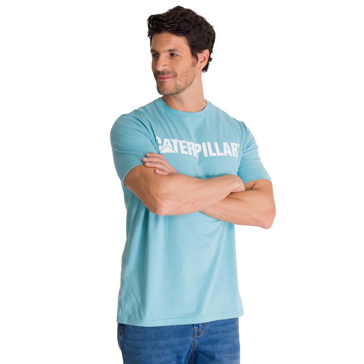 CAT - Polera Manga Corta Hombre Logoerpillar Celeste CAT