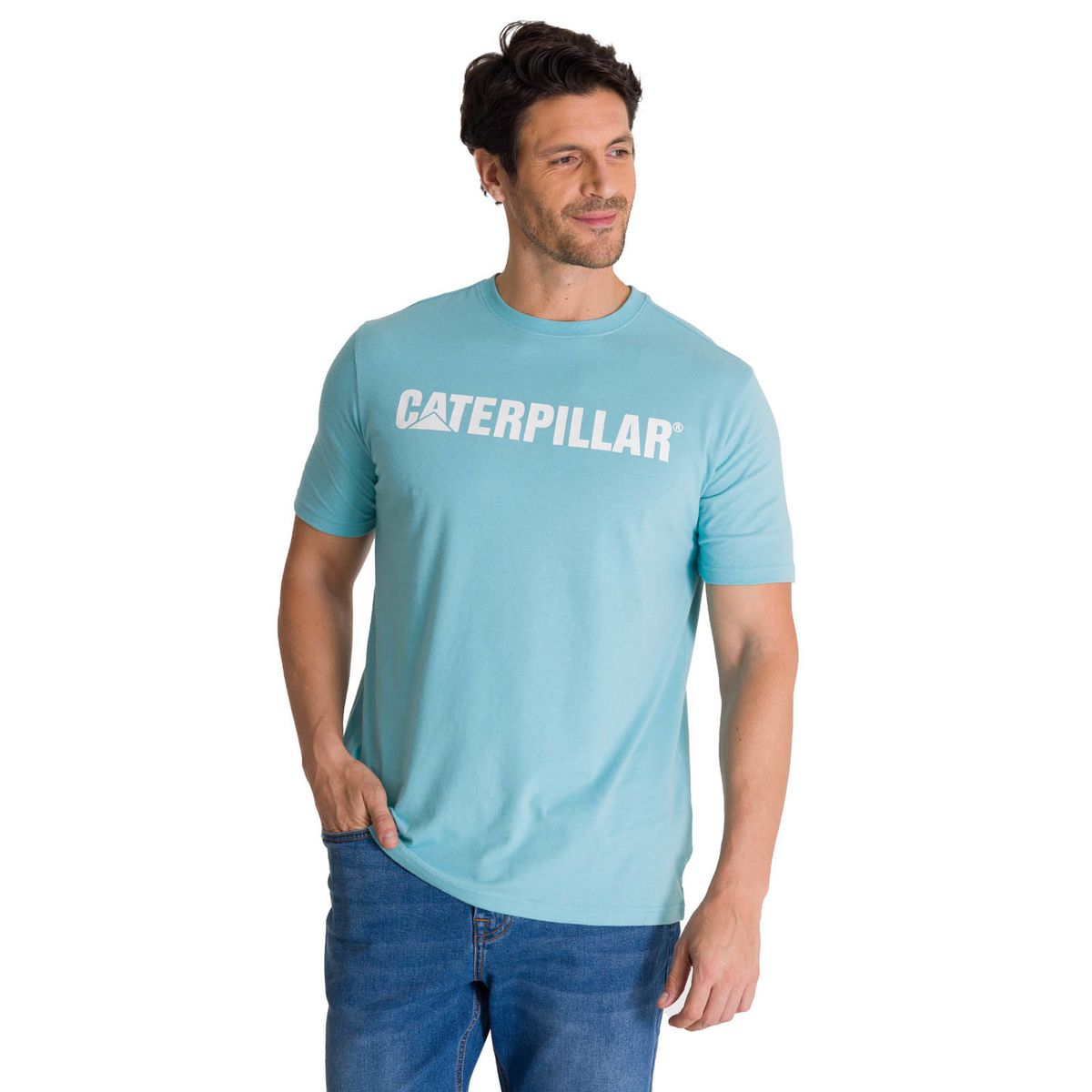 CAT - Polera Manga Corta Hombre Logoerpillar Celeste CAT