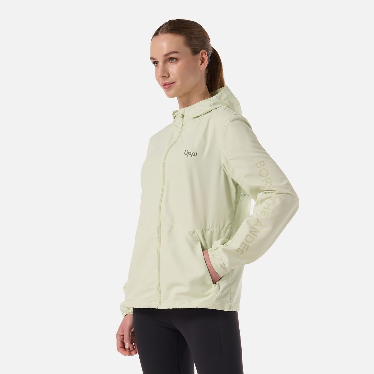 LIPPI - Chaqueta Mujer Nightfall Windbreaker Hoody Jacket Gris Claro/Verde