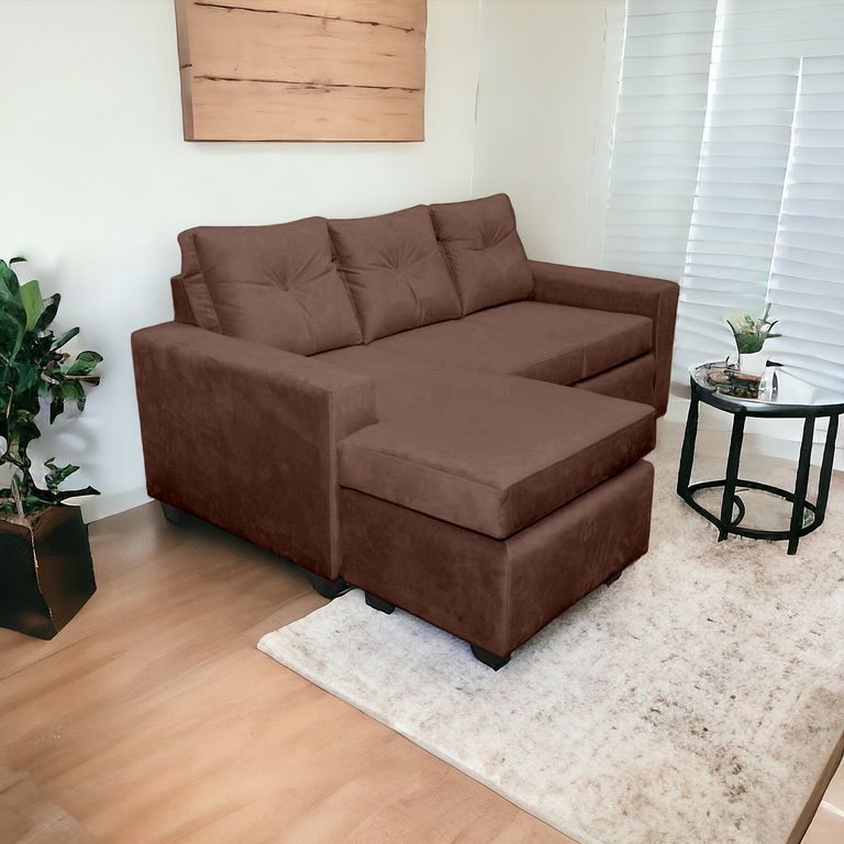 Sofa Seccional Azalea Intercambiable Felpa 3.1 Chaise Long Chocolate