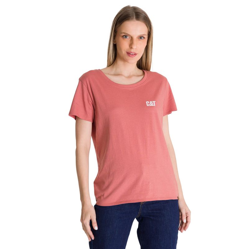 CAT - Polera Manga Corta Mujer Logo Terracota CAT