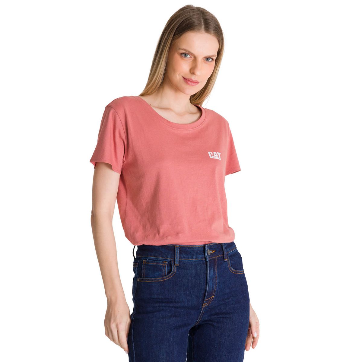 CAT - Polera Manga Corta Mujer Logo Terracota CAT