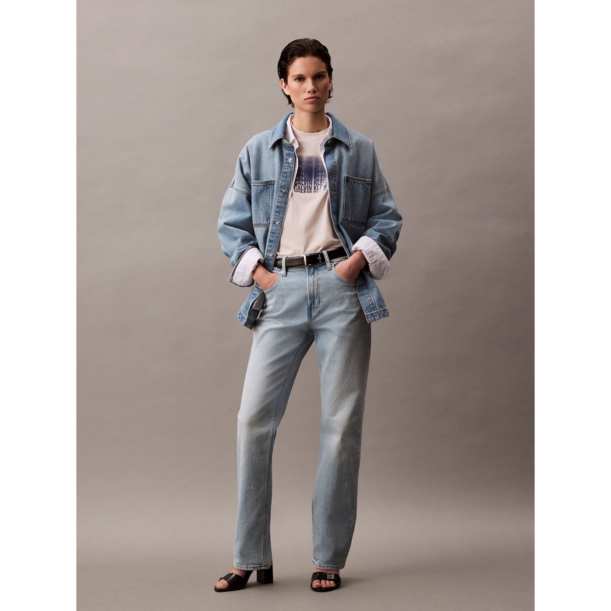 CALVIN KLEIN - Jeans High Rise Straight Marbled Bea Celeste Calvin Klein