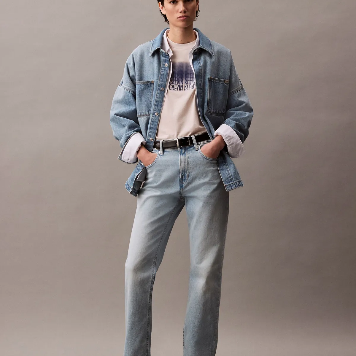 CALVIN KLEIN - Jeans High Rise Straight Marbled Bea Celeste Calvin Klein