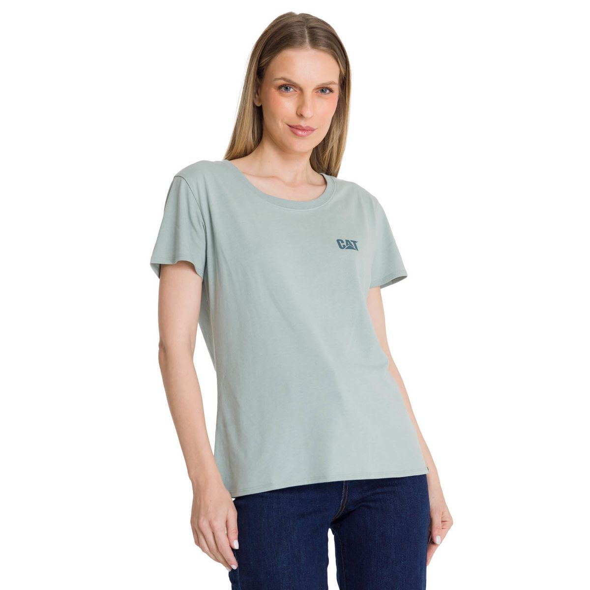 CAT - Polera Manga Corta Mujer Logo Celeste CAT