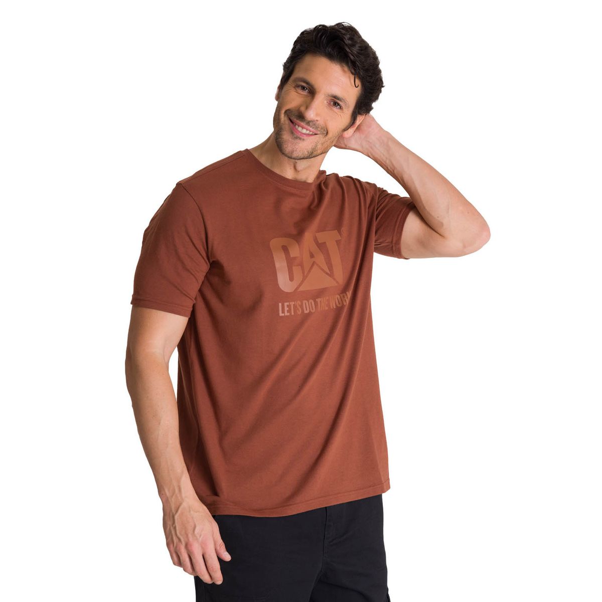 CAT - Polera Manga Corta Hombre Diseño Do The Work Rojo CAT