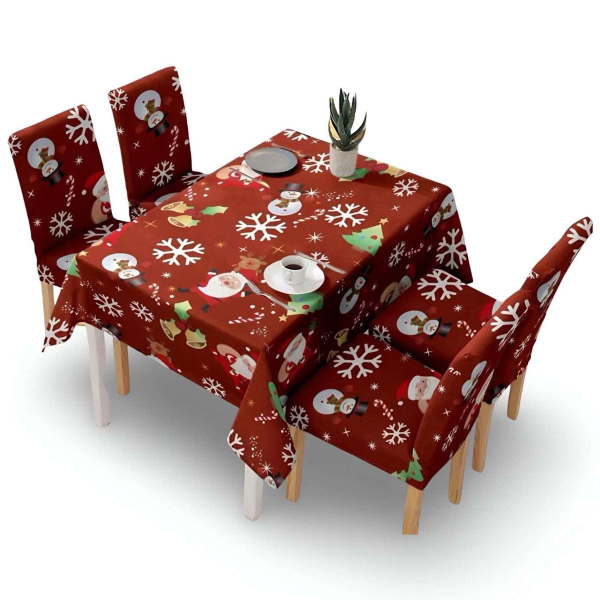GENERICO - Juego Mantel más 6 fundas de sillas antimanchas navideño 140x220 cm 08