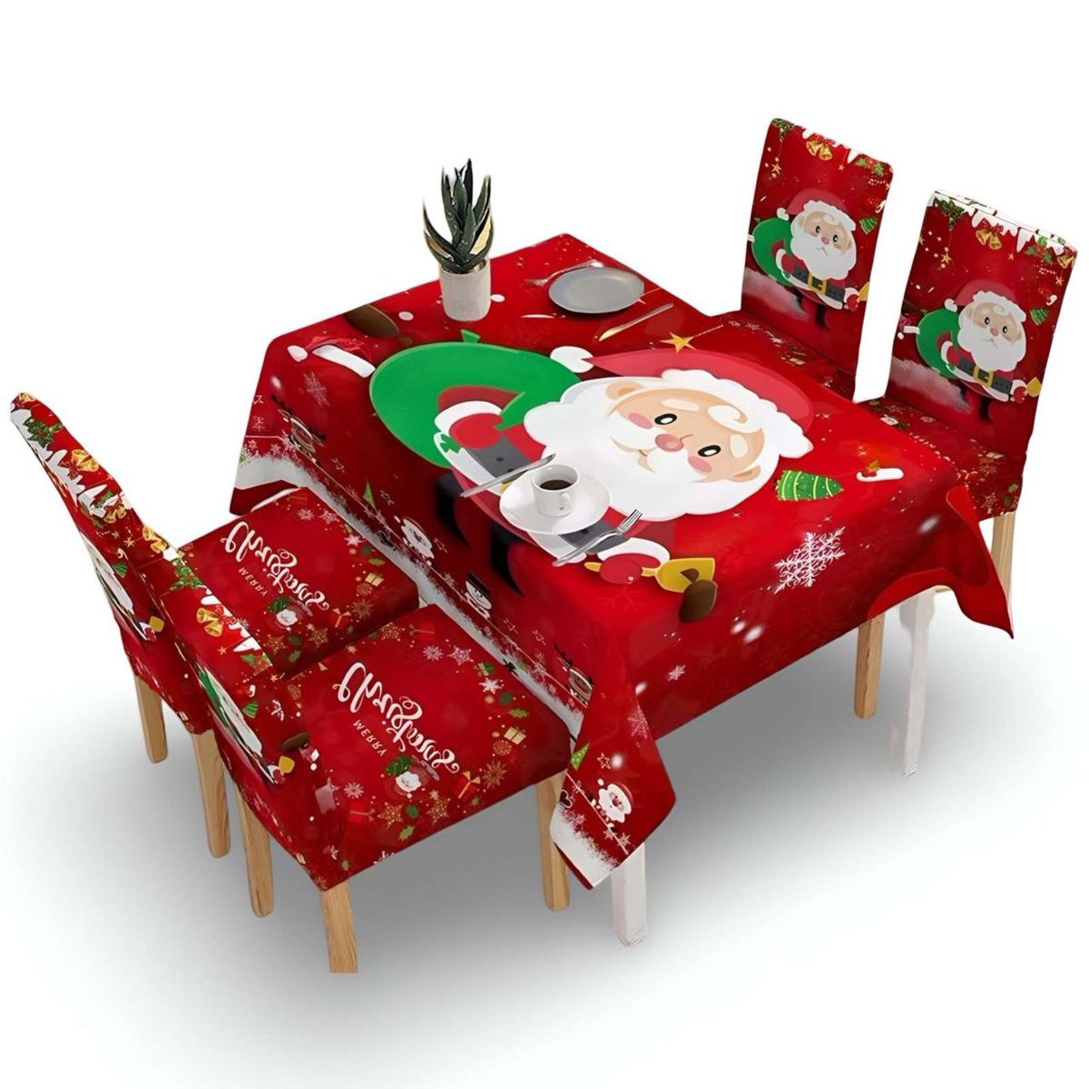 GENERICO - Juego Mantel más 6 fundas de sillas antimanchas navideño 140x220 cm 03