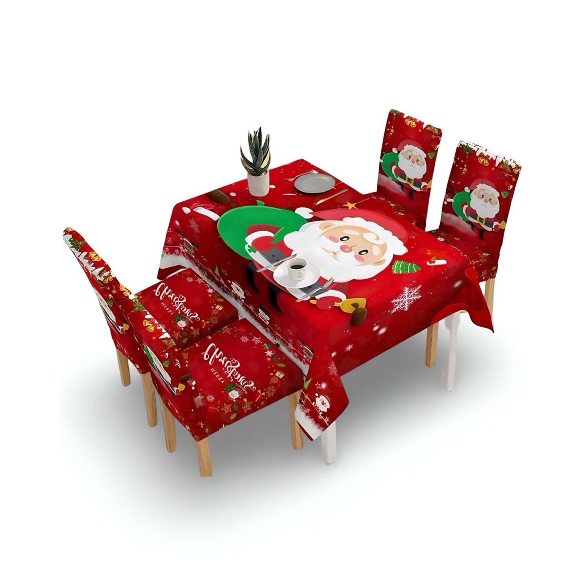 GENERICO - Juego Mantel más 6 fundas de sillas antimanchas navideño 140x220 cm 03
