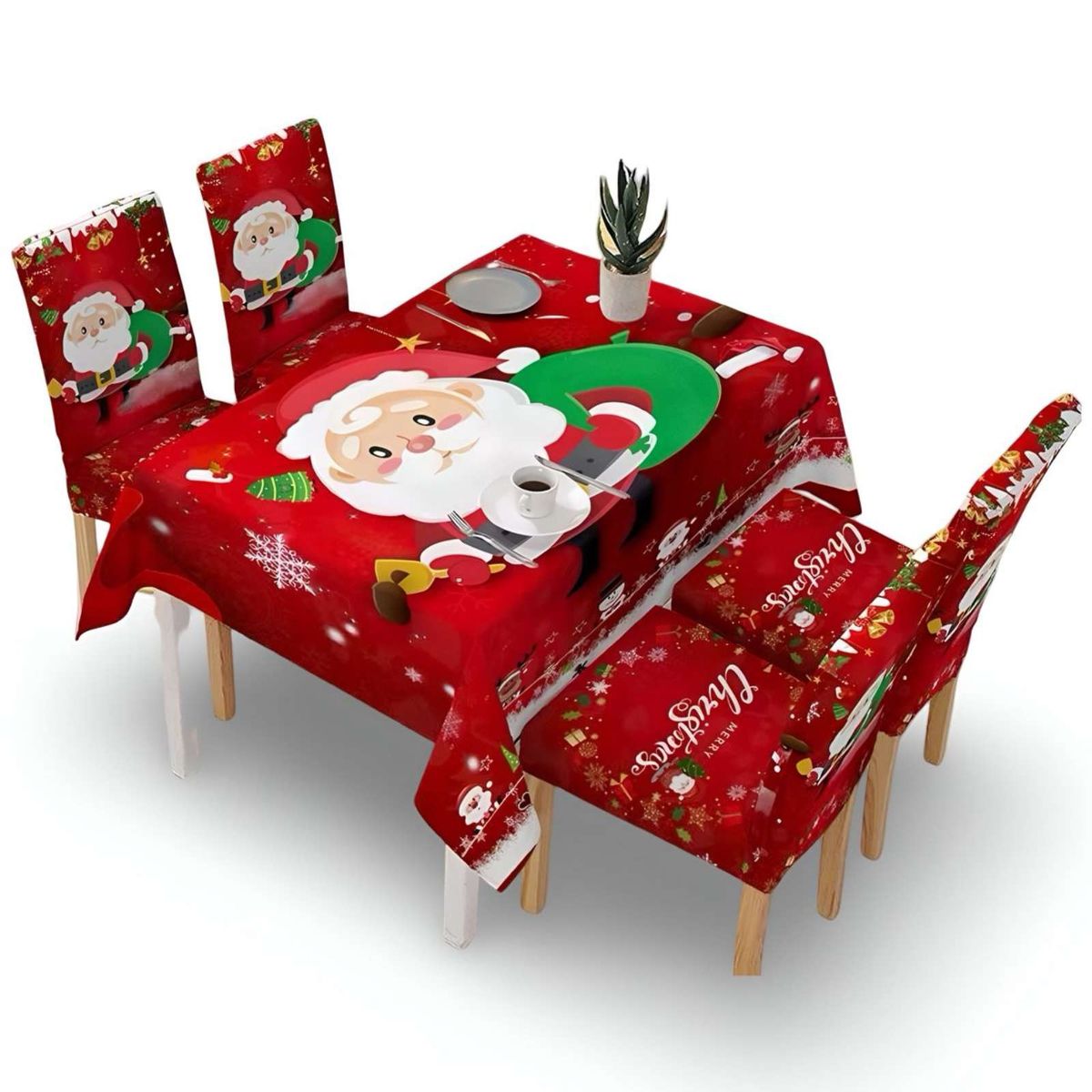 GENERICO - Juego Mantel más 6 fundas de sillas antimanchas navideño 140x220 cm 03