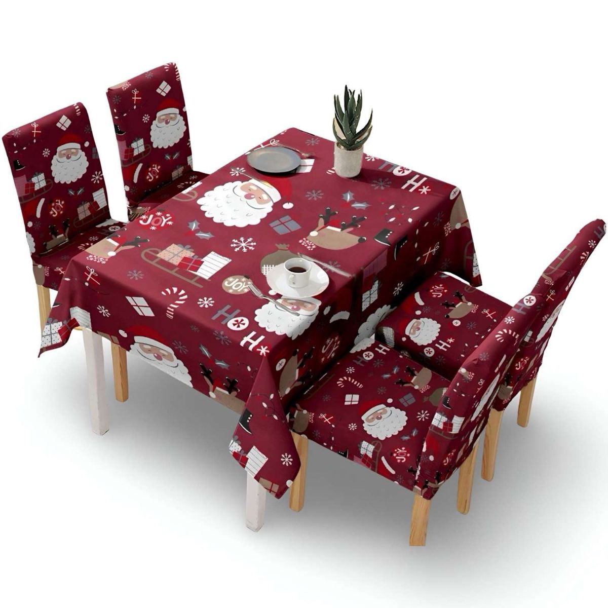 GENERICO - Juego Mantel más 6 fundas de sillas antimanchas navideño 140x220 cm 07