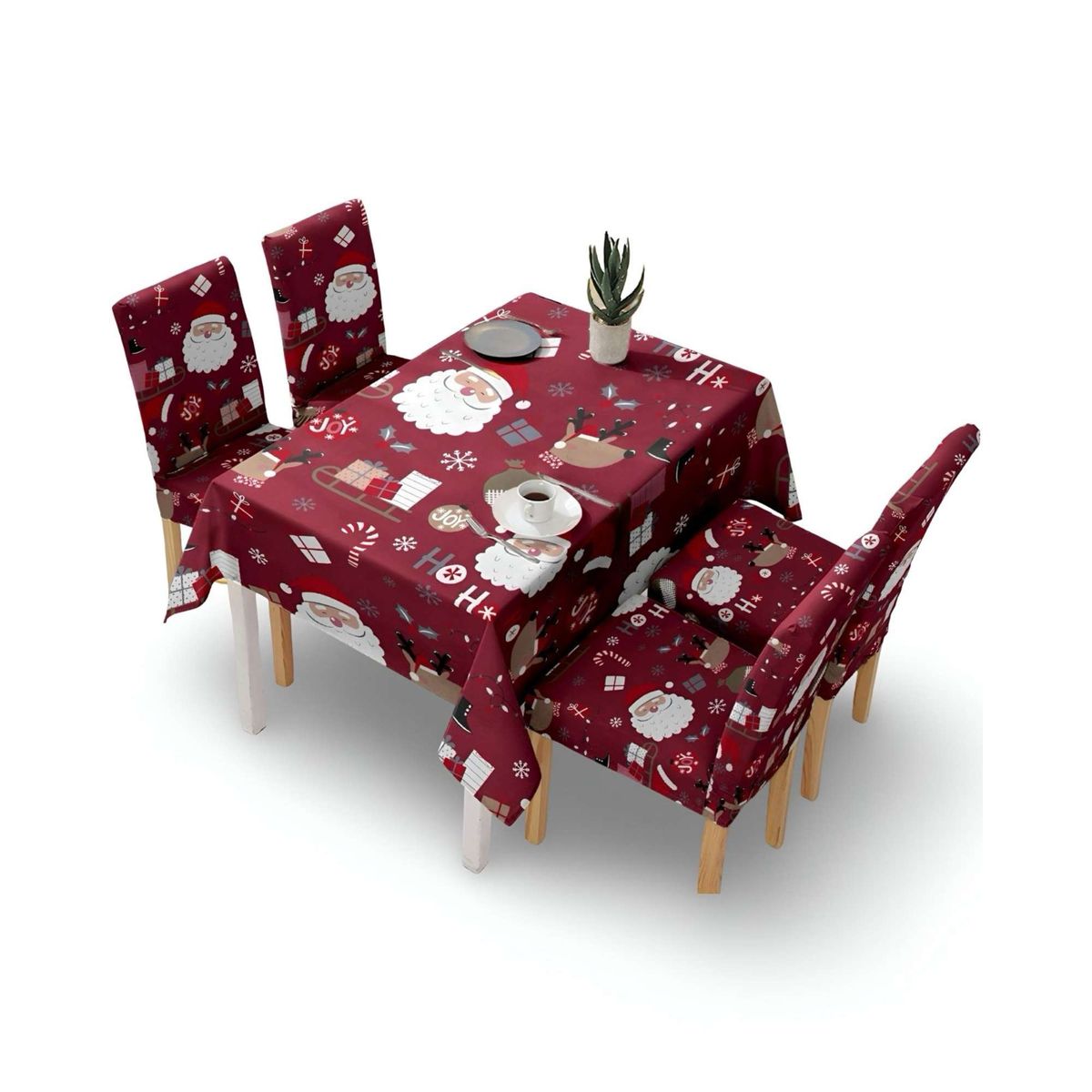 GENERICO - Juego Mantel más 6 fundas de sillas antimanchas navideño 140x220 cm 07