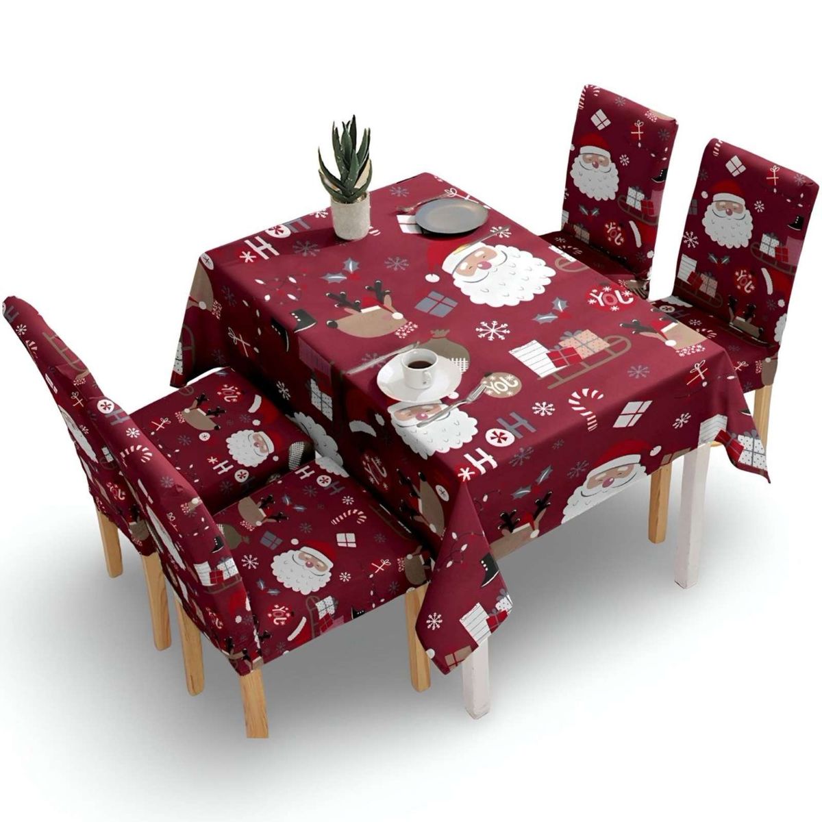 GENERICO - Juego Mantel más 6 fundas de sillas antimanchas navideño 140x220 cm 07