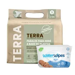 TERRA - Pack Pañales Biodegradables XG + Tripack WaterWipes