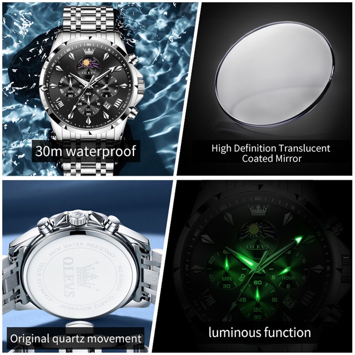 GENERICO - Reloj Deportivo de Cuarzo Multifuncional con Caja de Acero Inoxidable