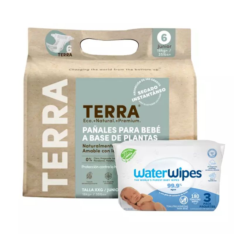 TERRA - Pack Pañales Biodegradables Terra XXG + Tripack WaterWipes