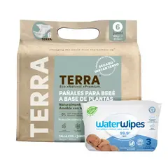 TERRA - Pack Pañales Biodegradables XXG + Tripack WaterWipes