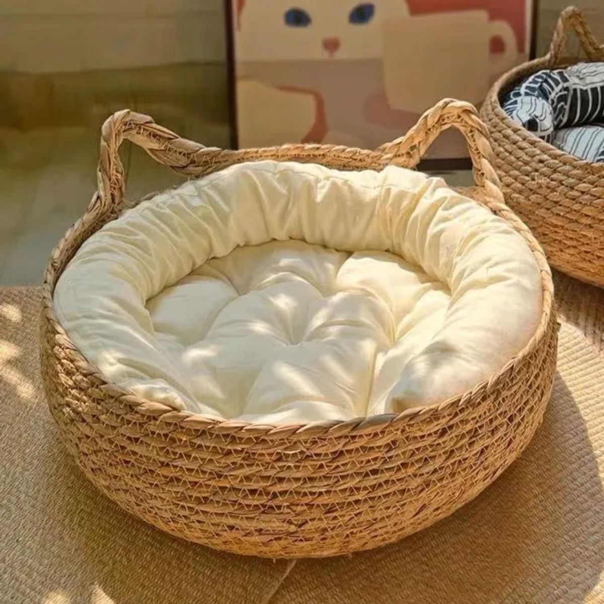 GENERICO - Cama Modelo Ratan Natural Para Mascotas