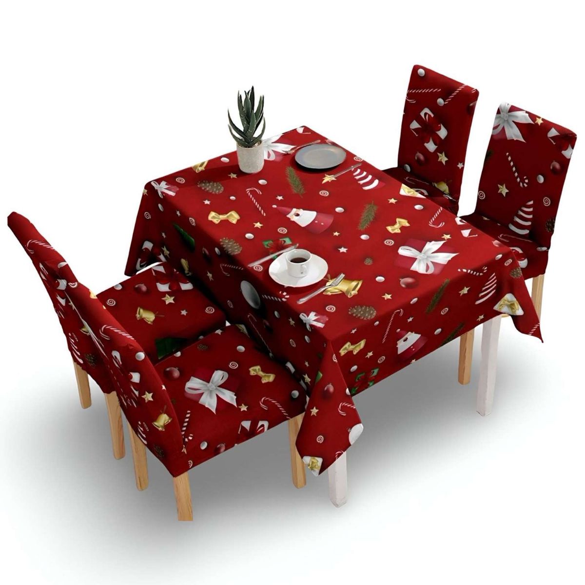 GENERICO - Juego Mantel más 6 fundas de sillas antimanchas navideño 140x220 cm 02