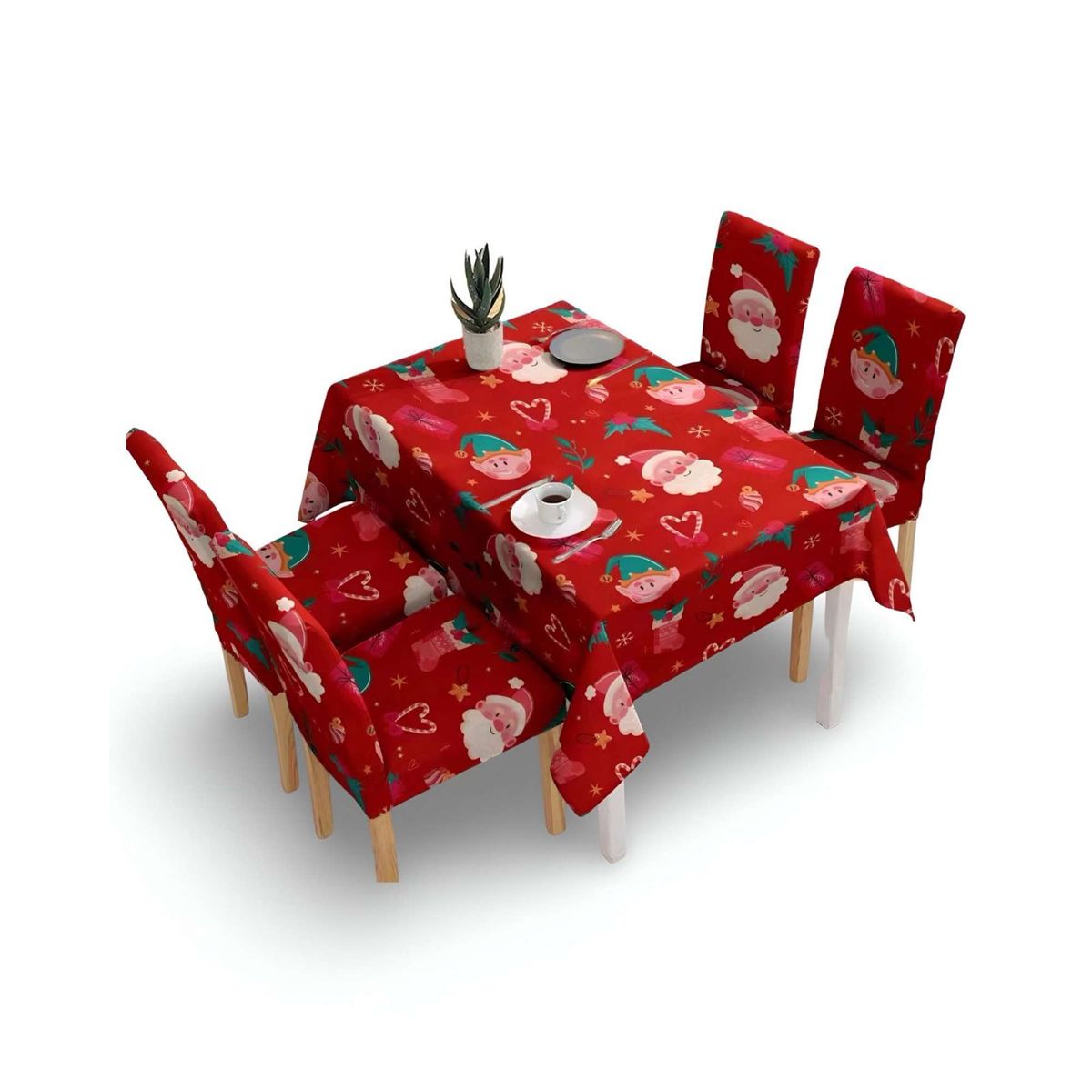 GENERICO - Juego Mantel más 6 fundas de sillas antimanchas navideño 140x220 cm 09