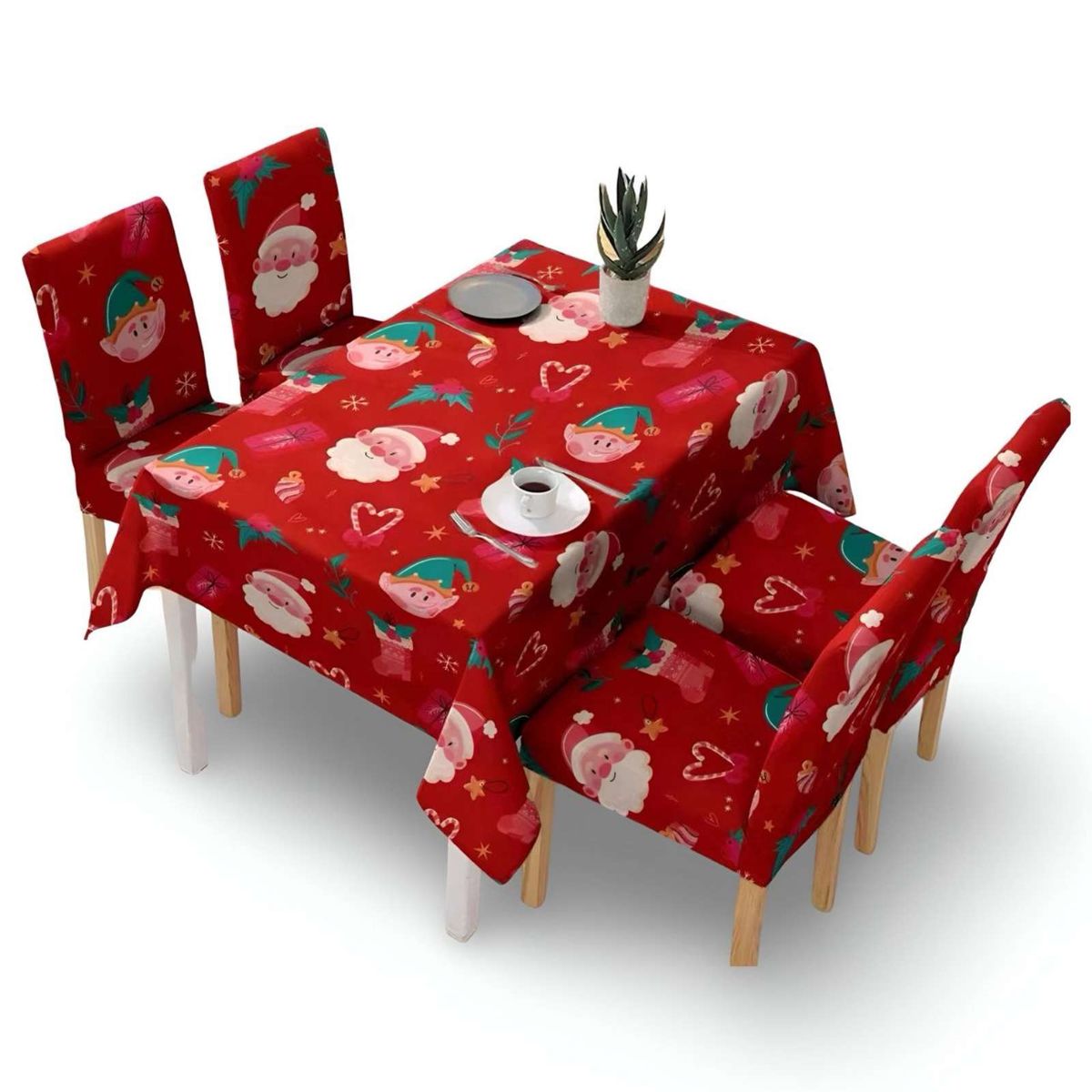 GENERICO - Juego Mantel más 6 fundas de sillas antimanchas navideño 140x220 cm 09