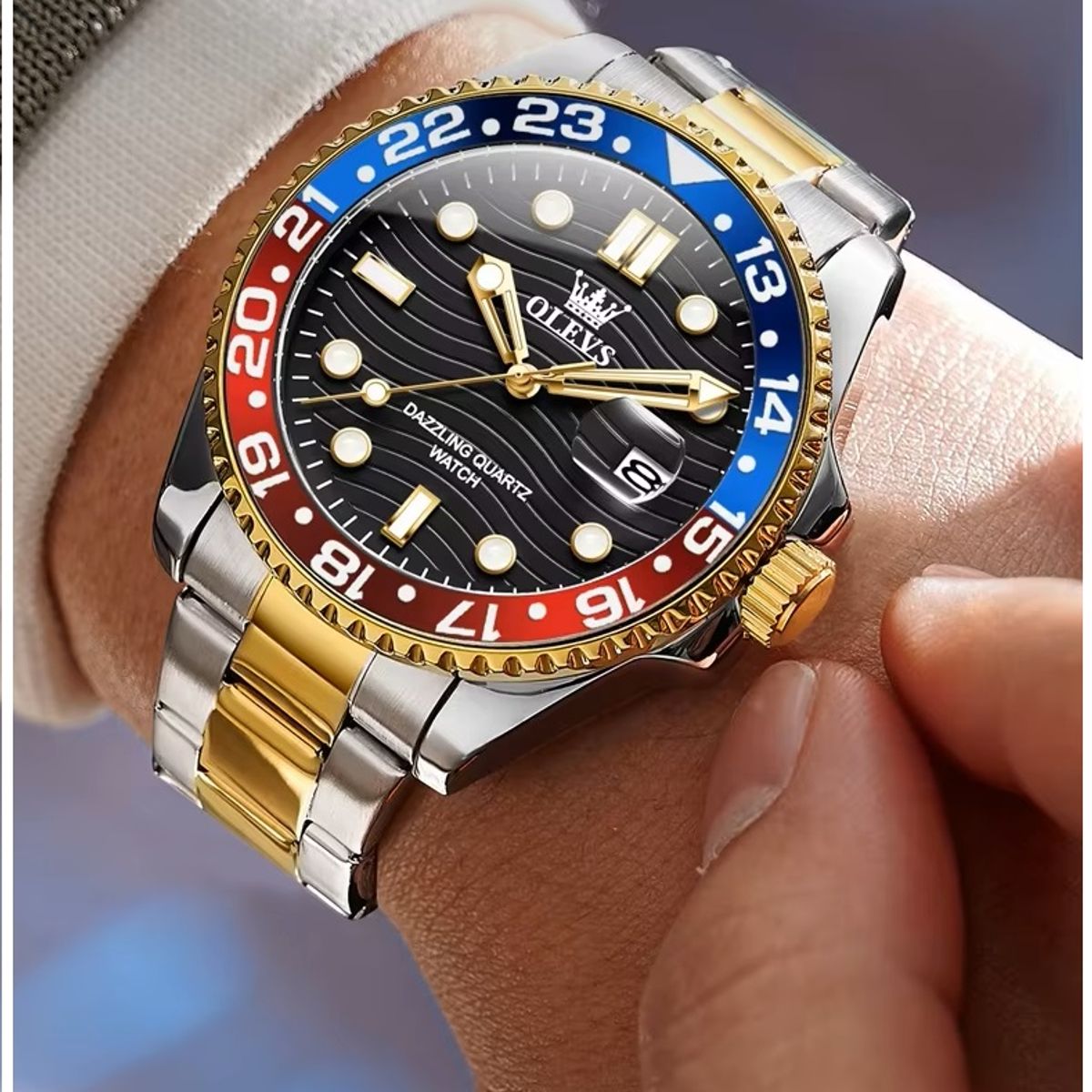 GENERICO - Reloj de Pulsera Hombre Deportivo y de Lujo Bisel Rojo y azul