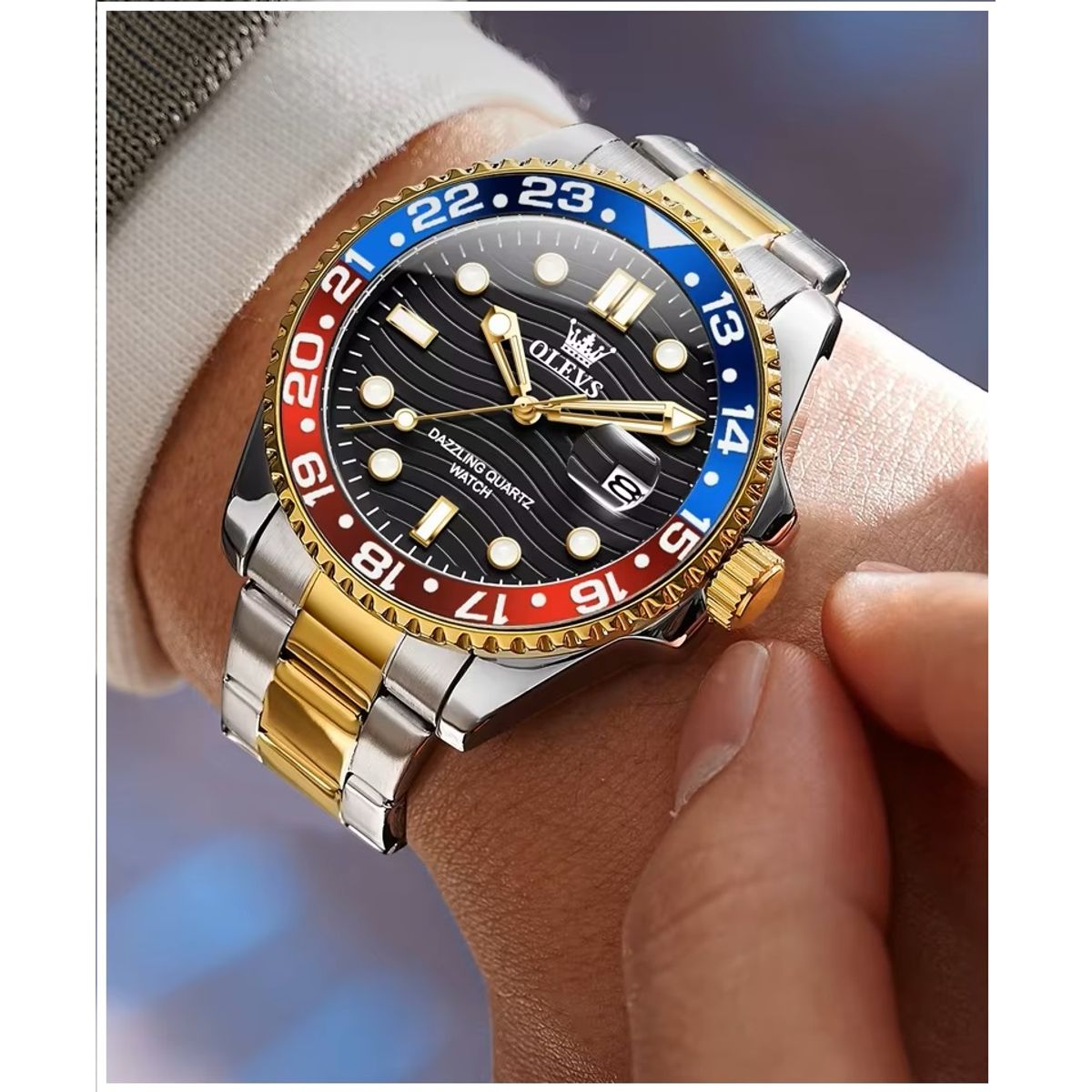 GENERICO - Reloj de Pulsera Hombre Deportivo y de Lujo Bisel Rojo y azul