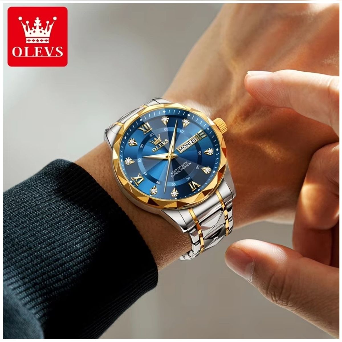 GENERICO - Reloj de Pulsera Elegante de Cuarzo para Hombre Esfera Azul Metálica