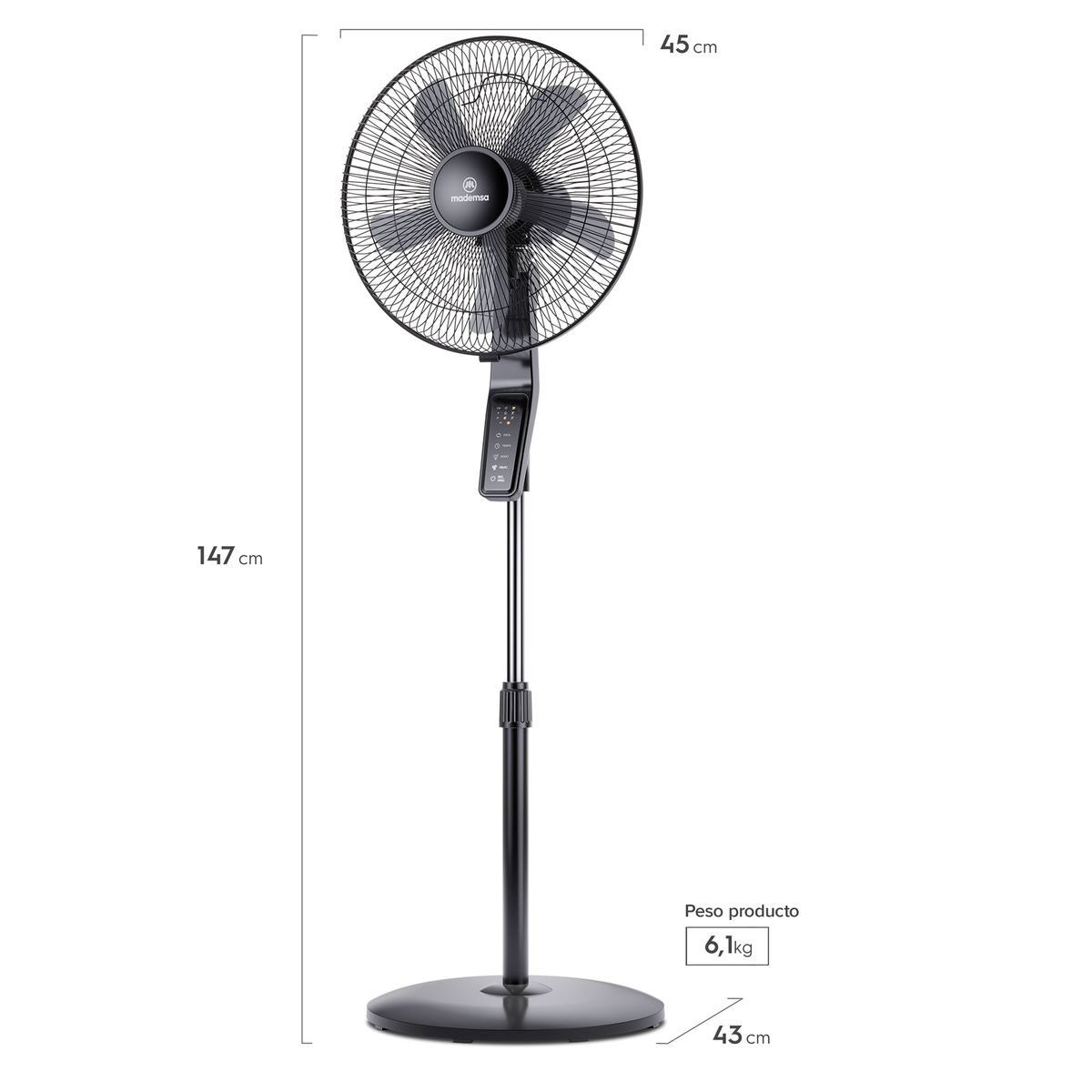 MADEMSA - Ventilador de Pedestal 60W Timer y Control Remoto SFM2