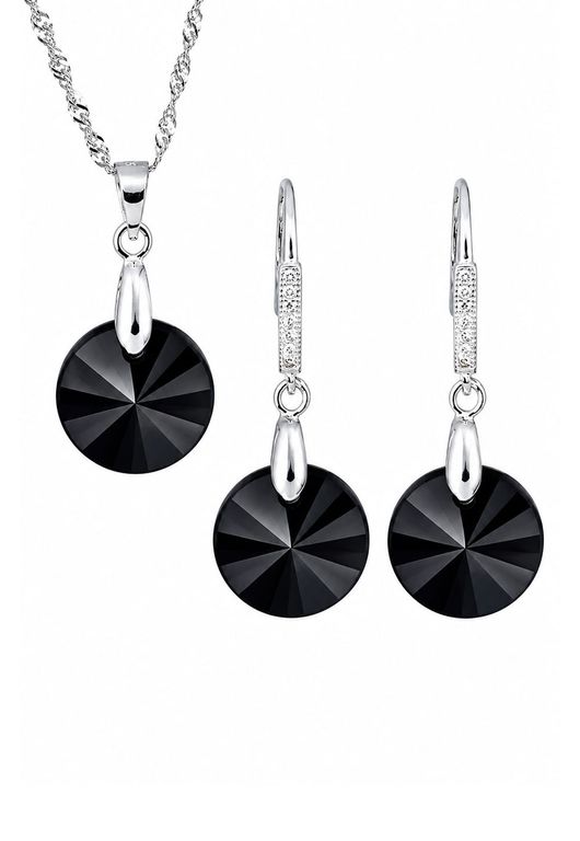 Conjunto Madrid Plata 925 creado con cristales de Swarovski Jet Negro TALLA UNICA