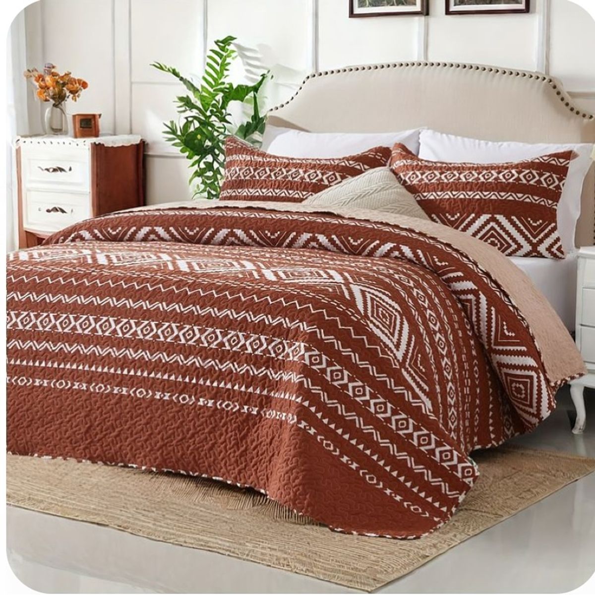 GENERICO - CUBRECAMA QUILT DE VERANO DISEÑO CLASICO TERRACOTA 1.5 PLAZA GS