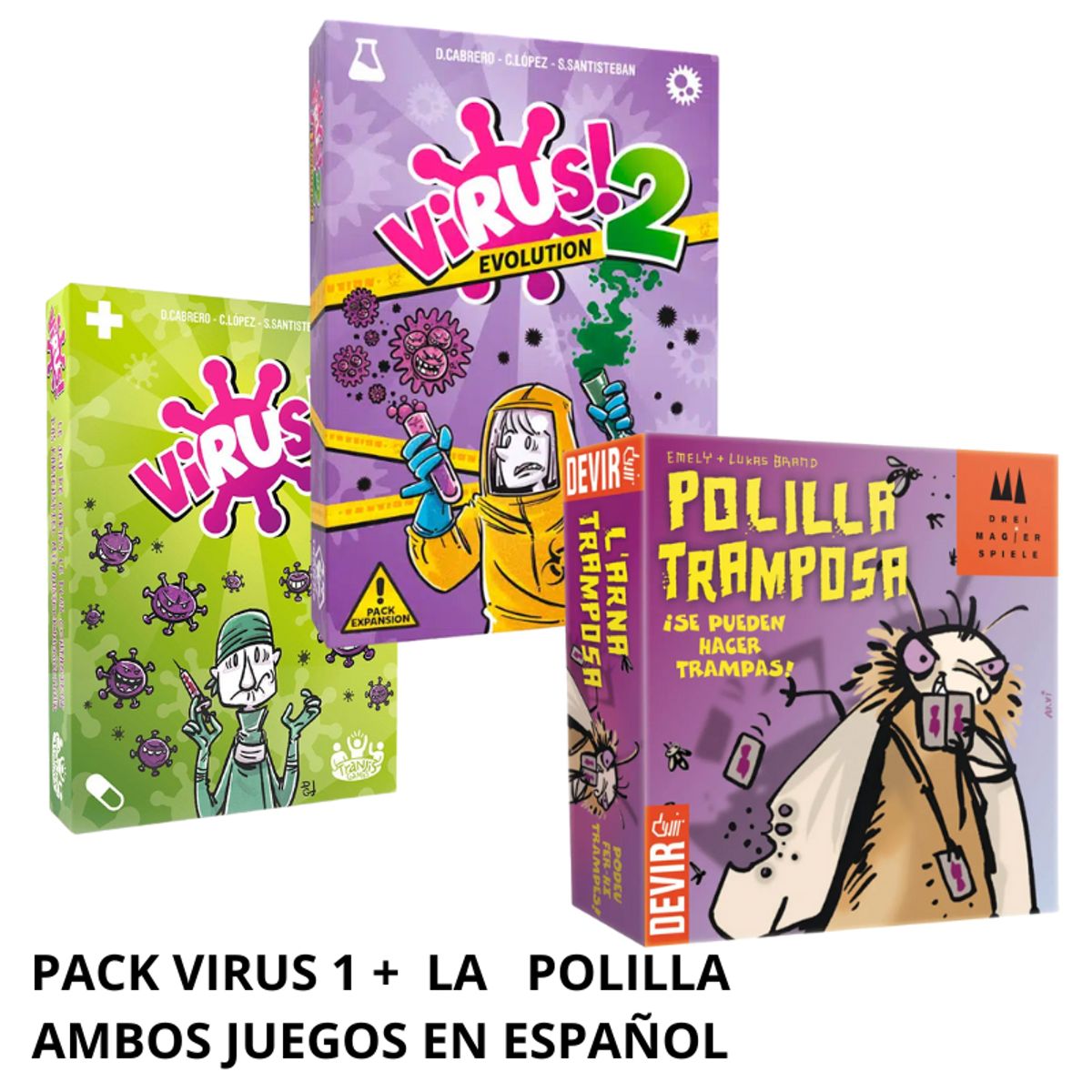 DEVIR - PACK JUEGOS DE MESA "VIRUS 1+VIRUS 2 + LA POLILLA TRAMPOSA"