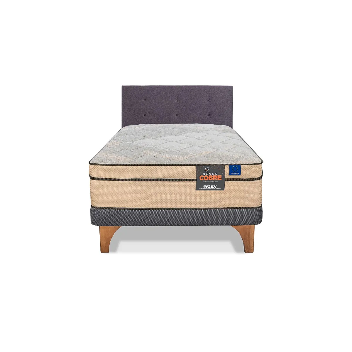 FLEX - Cama Europea Novus Cobre 1.5 plazas box + Respaldo Royal